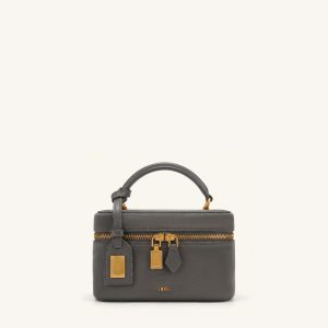 Cleo Faux Suede Box Shape Top Handle Bag - Dark Gray - view 1
