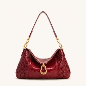 Jayla Metal Pendant Embellished Shoulder Bag - Red Croc - view 1