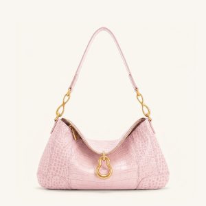 Jayla Metal Pendant Embellished Shoulder Bag - Pink Croc - view 1