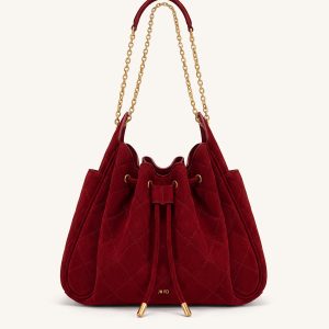 Rowan Faux Suede Quilted Chain Bucket Bag - Dark Red - view 1