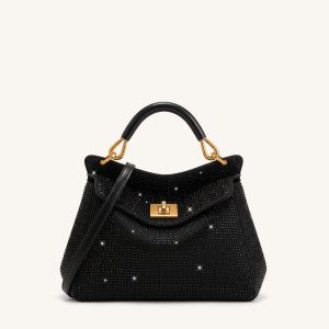 Lucia Classic Artificial Crystal Top Handle Bag - Black - view 1