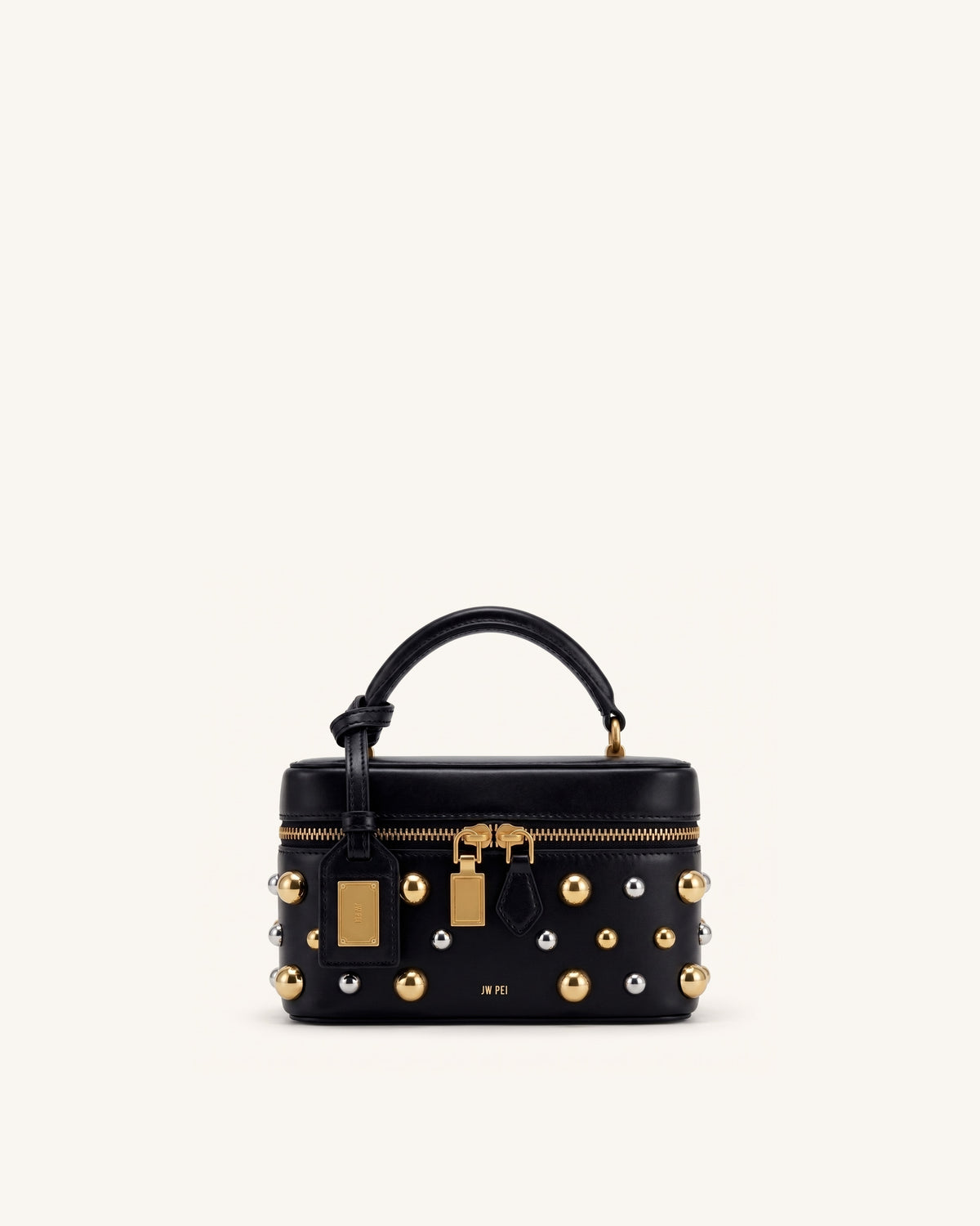 Cleo Studded Box Shape Top Handle Bag - Black - view 1