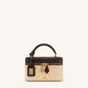 Cleo Faux Straw Box Shape Top Handle Bag - Brown - view 1
