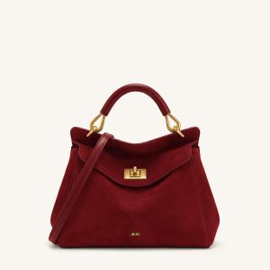 Lucia Classic Faux Suede Top Handle Bag - Deep Burgundy - view 1