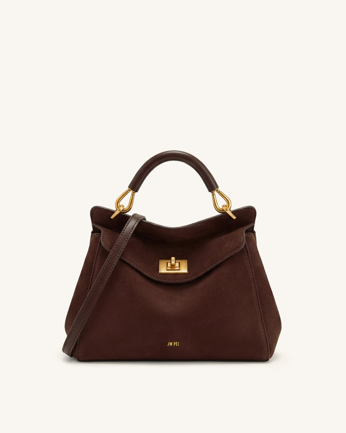 Lucia Classic Faux Suede Top Handle Bag - Dark Brown - view 1