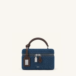 Cleo Box Shape Top Handle Bag - Dark Blue Denim - view 1