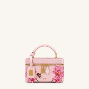 Cleo Embroidered Box Shape Top Handle Bag - Sakura Pink - view 1