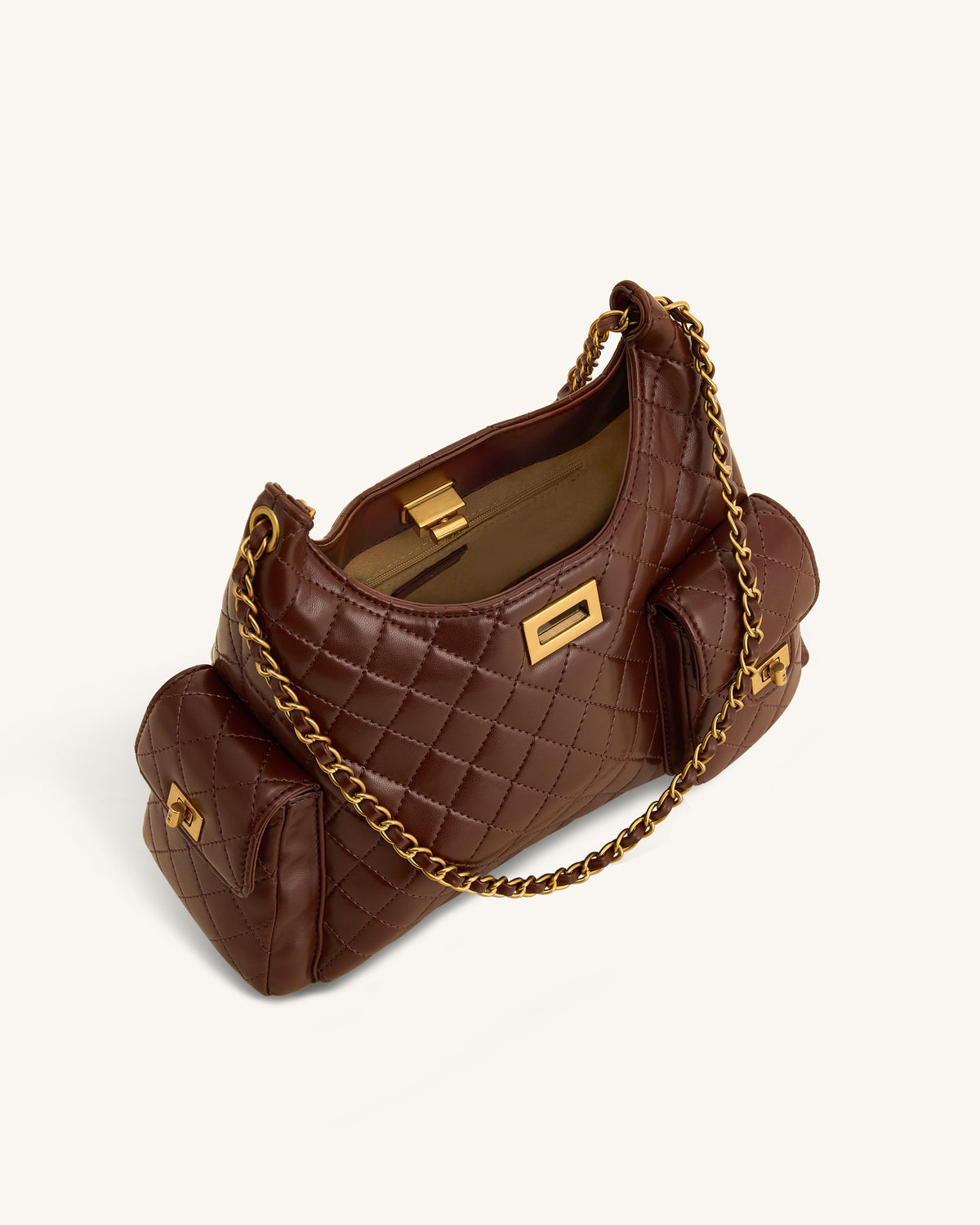Vivian Quilted Chain Shoulder Bag - Brown - view 4