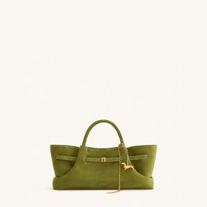 Maeve Dachshund Metal Charm Faux Suede Tote Bag - Olive Green - view 1