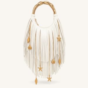 Chloe Metal Handle Fringe Top Handbag - Off White - view 1