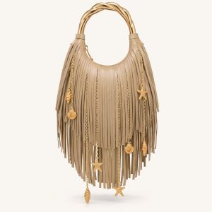 Chloe Metal Handle Fringe Top Handbag - Khaki - view 1