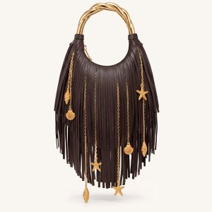 Chloe Metal Handle Fringe Top Handbag - Dark Brown - view 1