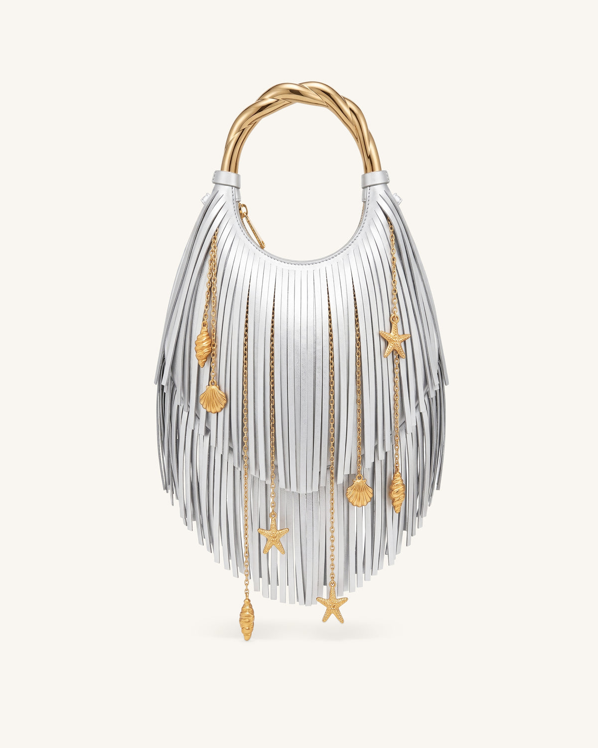 Chloe Metal Handle Fringe Top Handbag - Silver - view 1