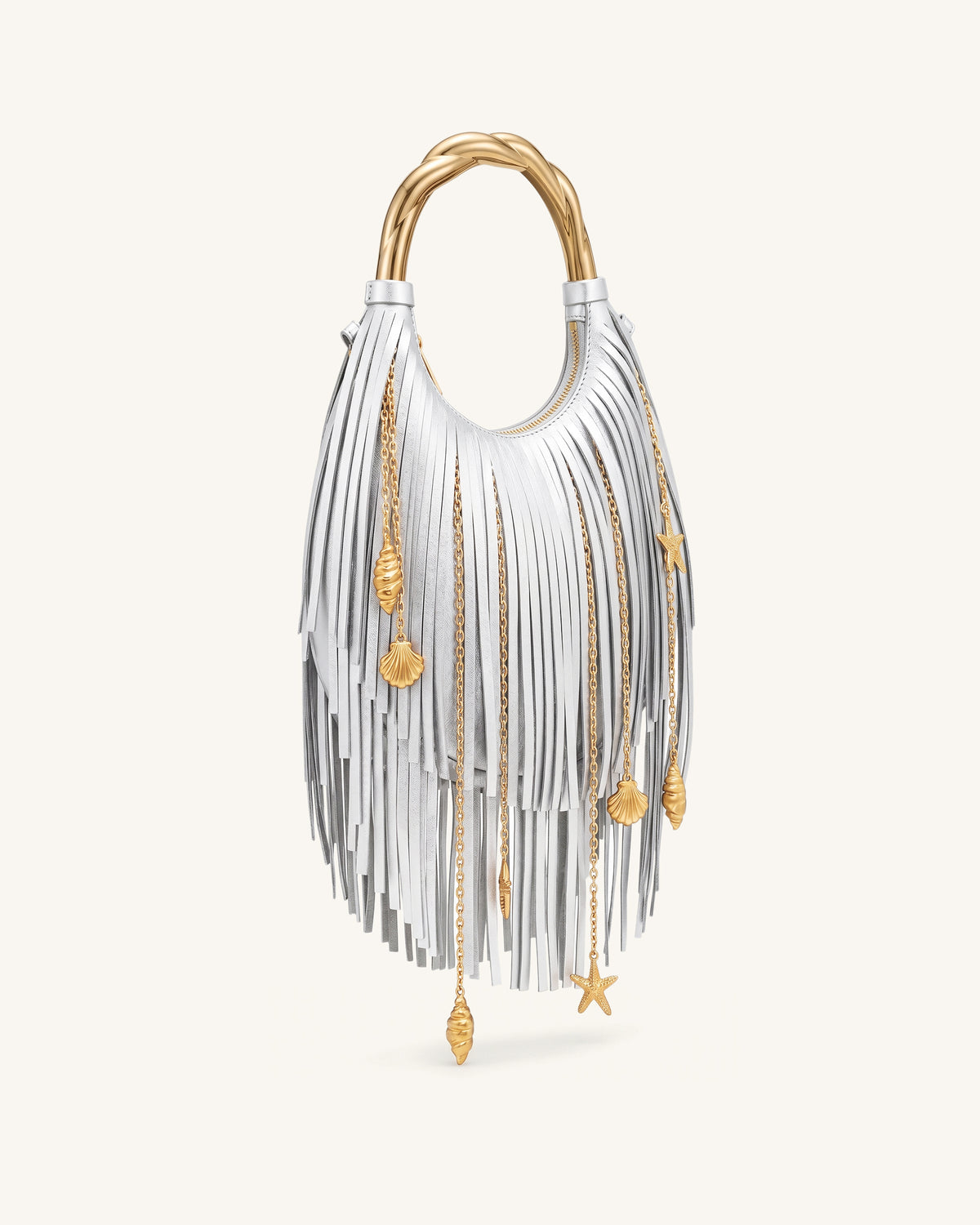 Chloe Metal Handle Fringe Top Handbag - Silver - view 2