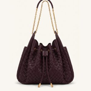 Rowan Weaving Ruched Drawstring Chain Bucket Bag - Dark Cherry - view 1