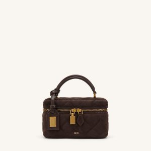 Cleo Faux Suede Box Shape Top Handle Bag - Dark Chocolate Brown - view 1