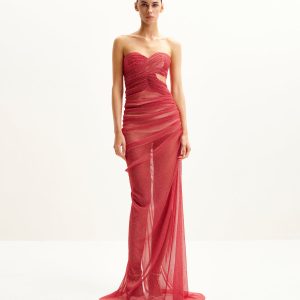 Mia Strapless Sheer Glitter Gown - Scarlet - view 1