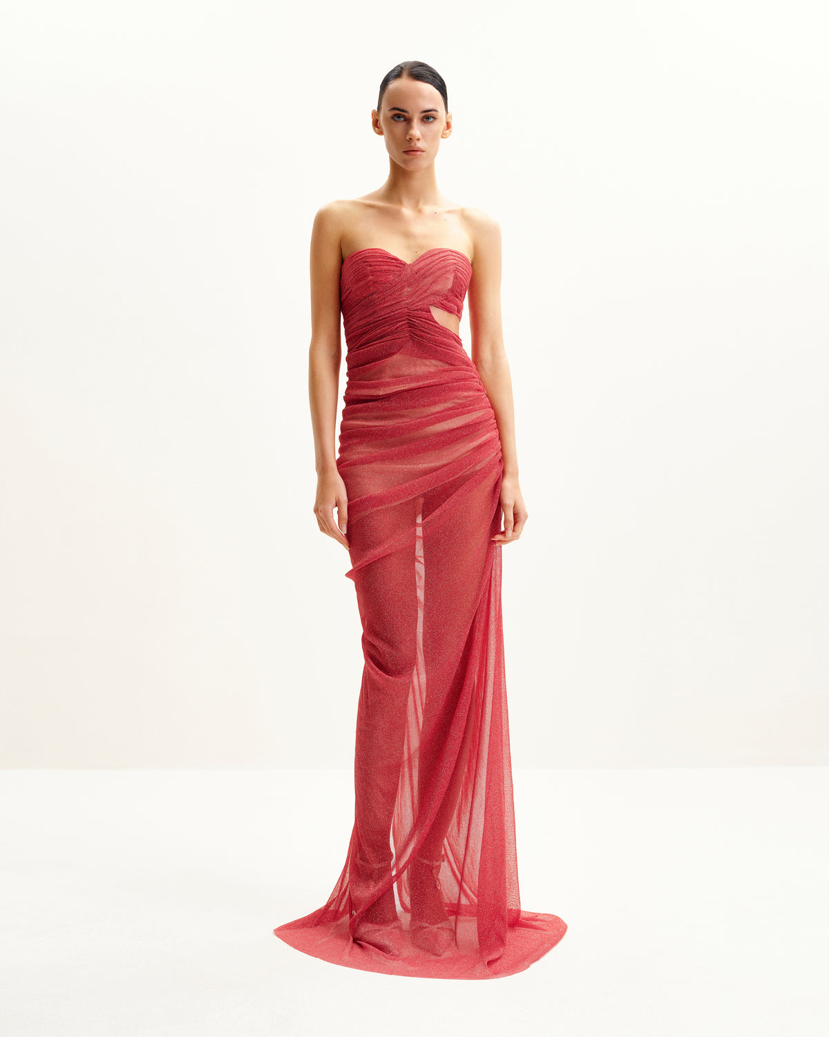 Mia Strapless Sheer Glitter Gown - Scarlet - view 1