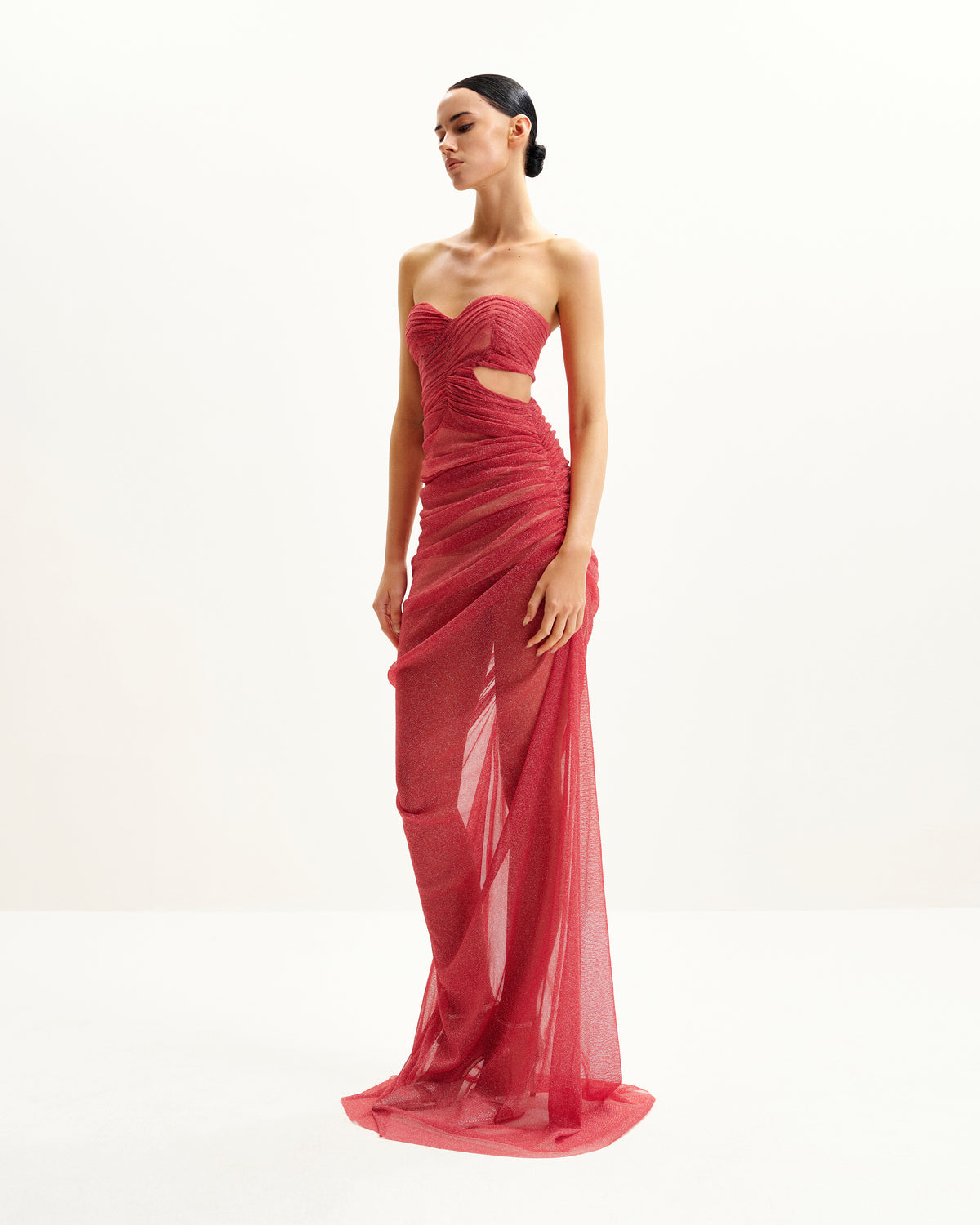 Mia Strapless Sheer Glitter Gown - Scarlet - view 4