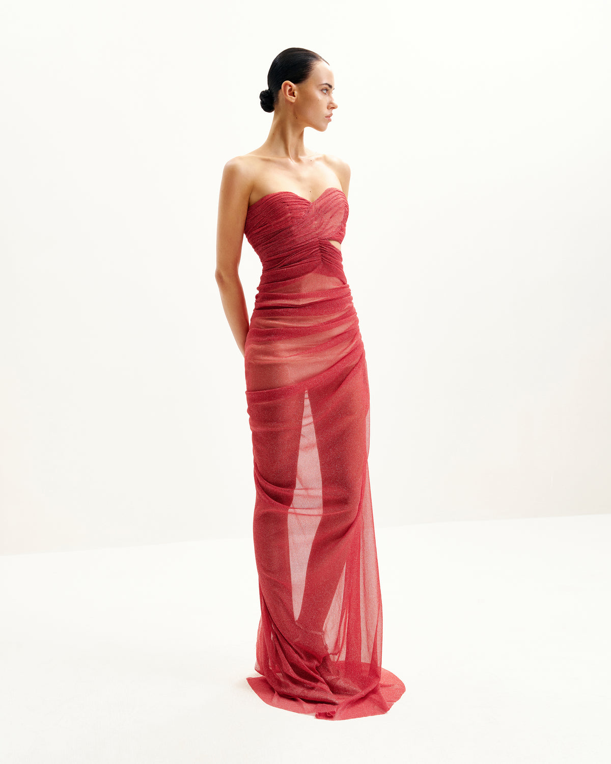 Mia Strapless Sheer Glitter Gown - Scarlet - view 3