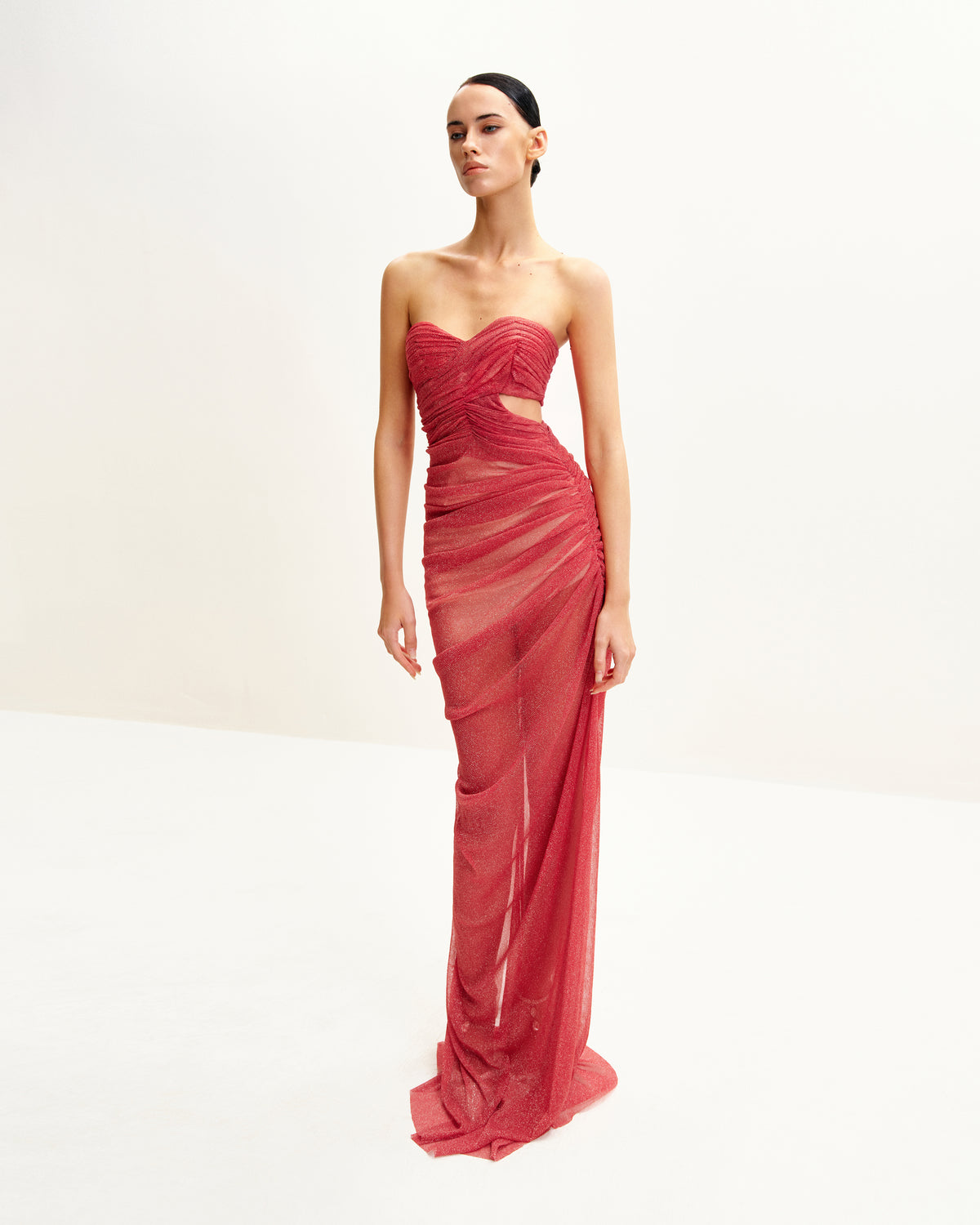 Mia Strapless Sheer Glitter Gown - Scarlet - view 2