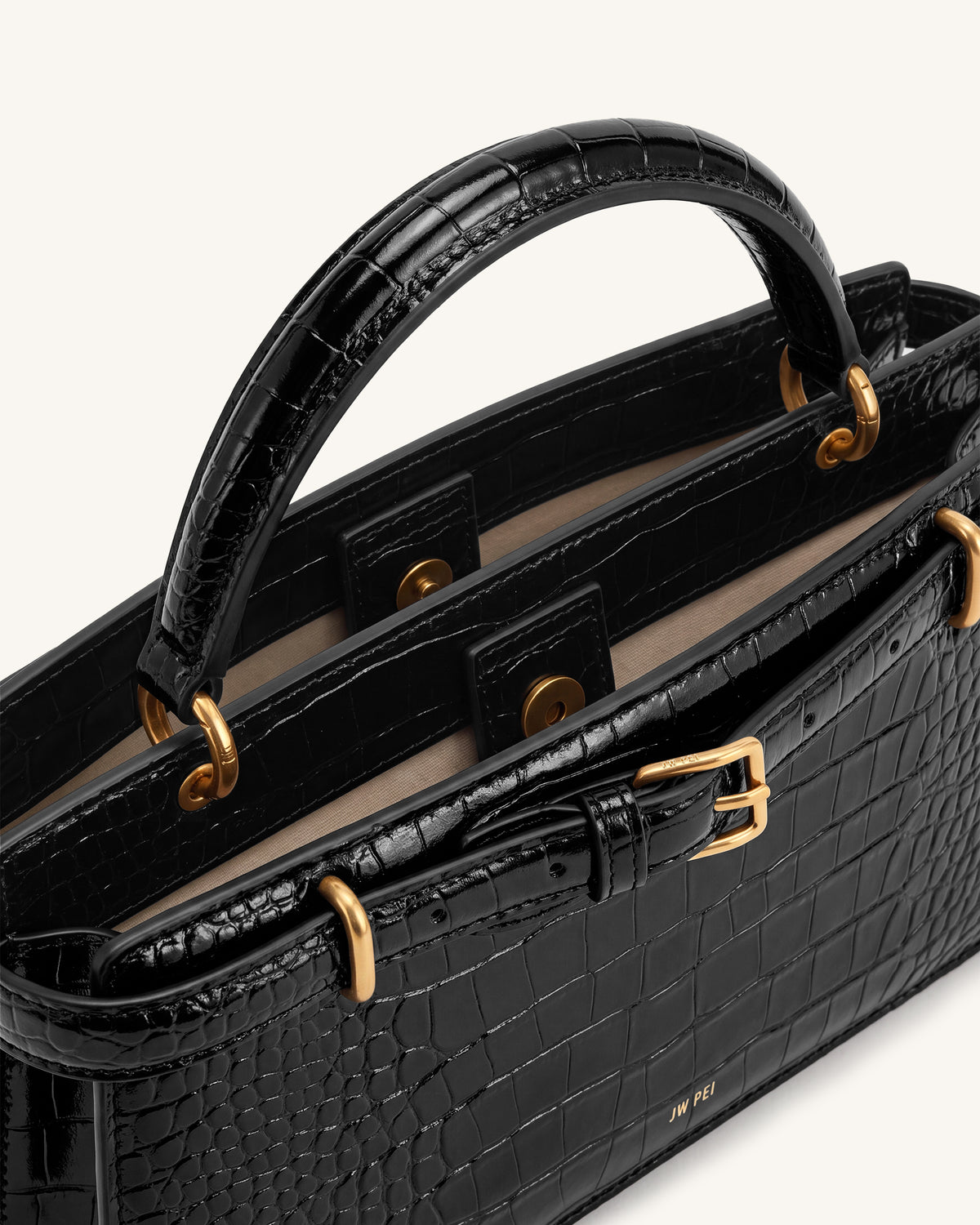 Elena Classic Top Handle Bag - Black Croc - view 4