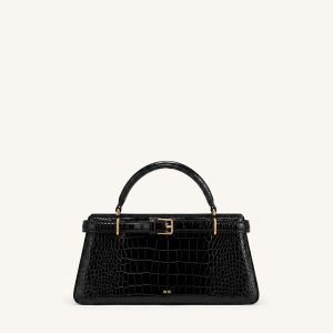 Elena Classic Top Handle Bag - Black Croc - view 1