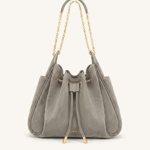 Rowan Faux Suede Quilted Chain Bucket Bag - Gray - view 1