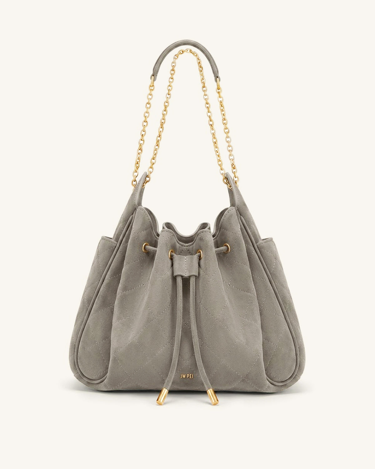Rowan Faux Suede Quilted Chain Bucket Bag - Gray - view 1