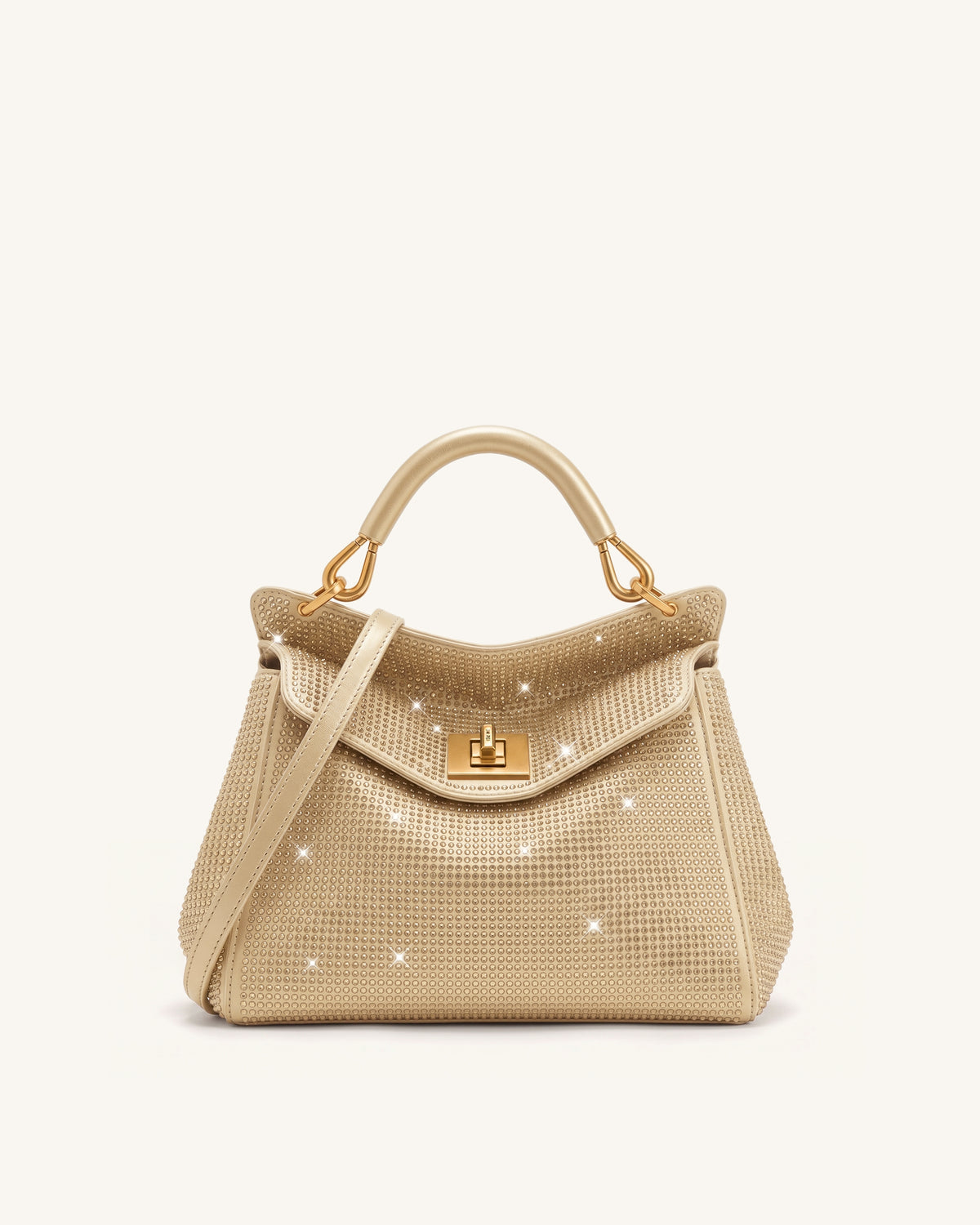 Lucia Classic Artificial Crystal Top Handle Bag - Champagne - view 1
