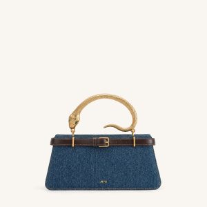 Elena Snake Handle Top Handle Bag - Dark Blue Denim - view 1