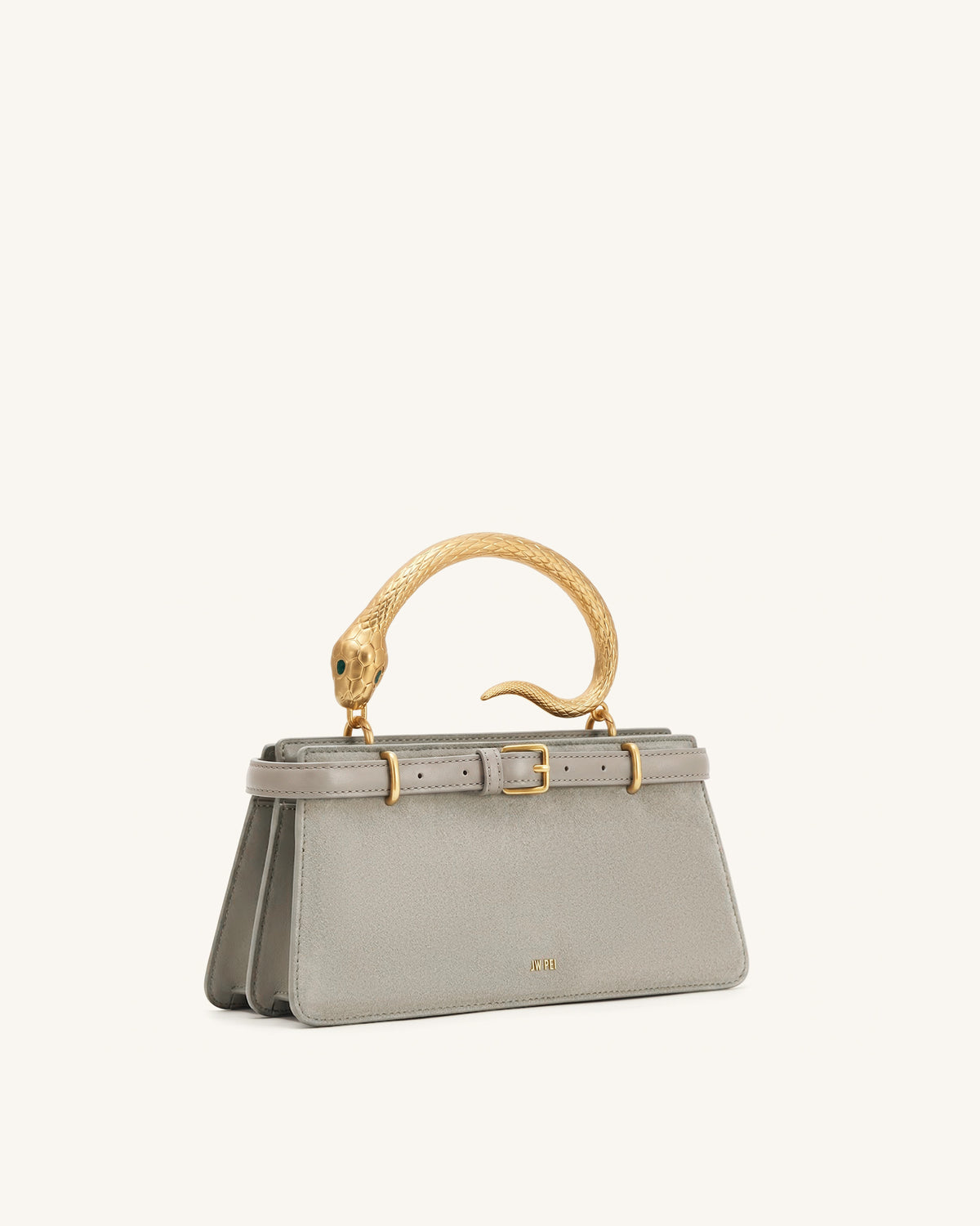 Elena Snake Handle Faux Suede Top Handle Bag - Taupe - view 2