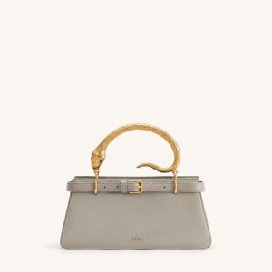 Elena Snake Handle Faux Suede Top Handle Bag - Taupe - view 1