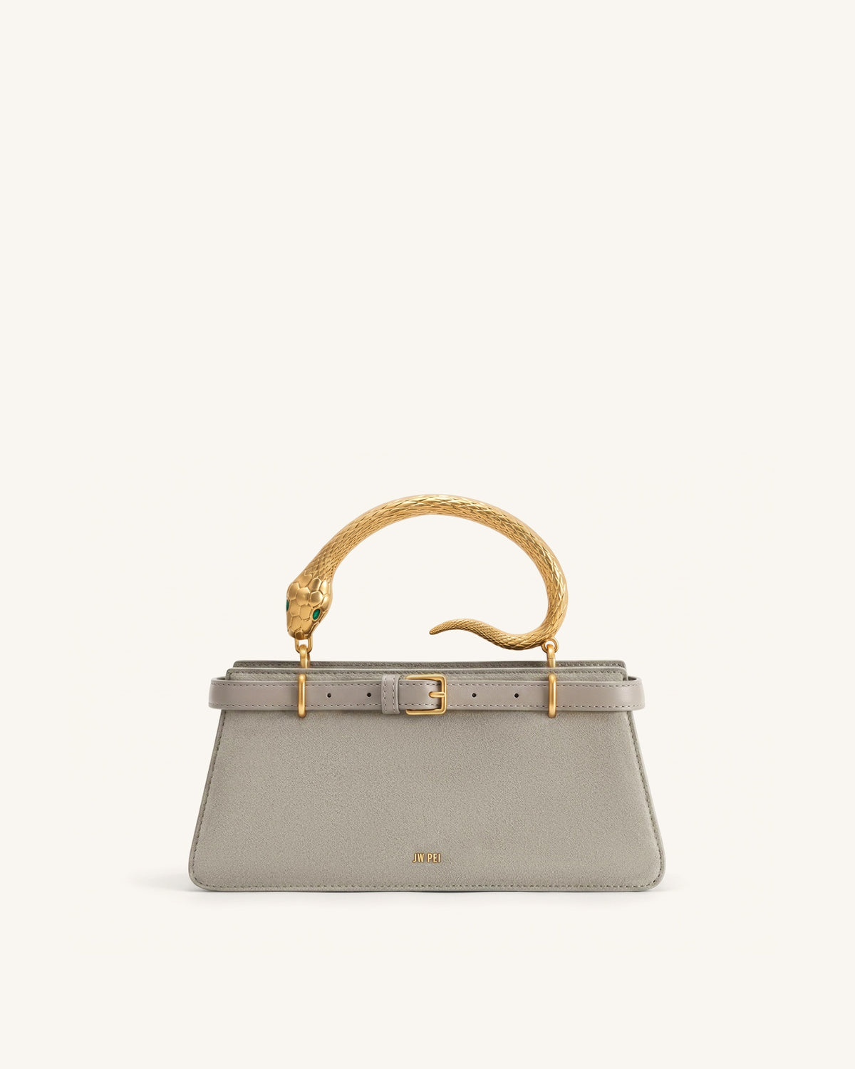Elena Snake Handle Faux Suede Top Handle Bag - Taupe - view 1