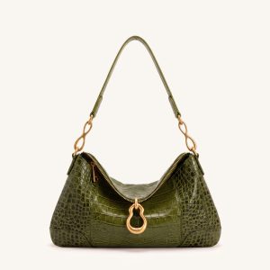 Jayla Metal Pendant Embellished Shoulder Bag - Green Croc - view 1