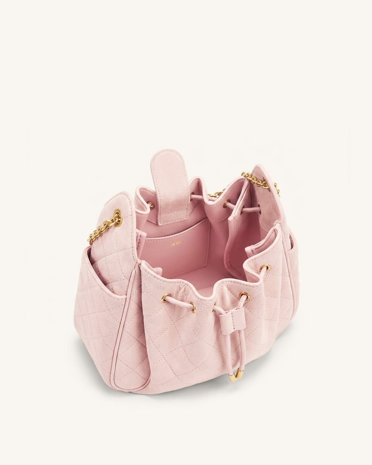 Rowan Faux Suede Quilted Chain Bucket Bag - Pink - view 4