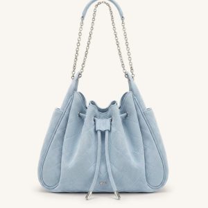 Rowan Faux Suede Quilted Chain Bucket Bag - Blue - view 1