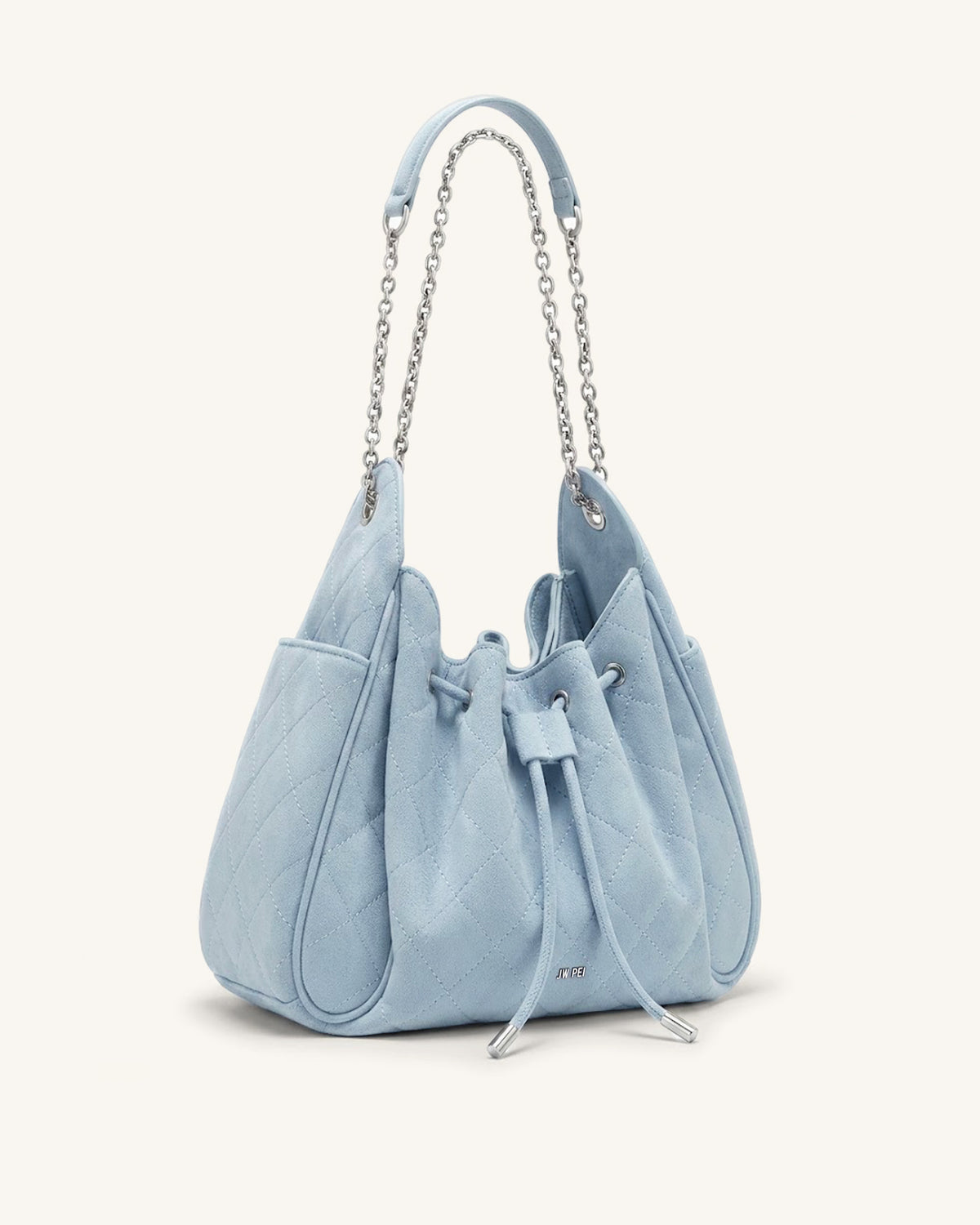 Rowan Faux Suede Quilted Chain Bucket Bag - Blue - view 2