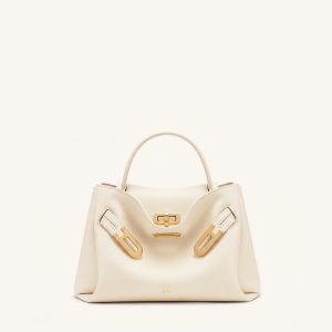 Rhea Small Pebbled Double Buckle Shoulder Bag - White - view 1