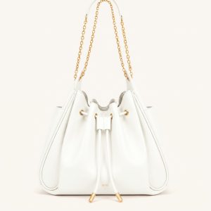 Rowan Ruched Drawstring Chain Bucket Bag - Ivory - view 1