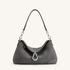 Jayla Faux Suede Metal Pendant Embellished Shoulder Bag - Dark Grey - view 1