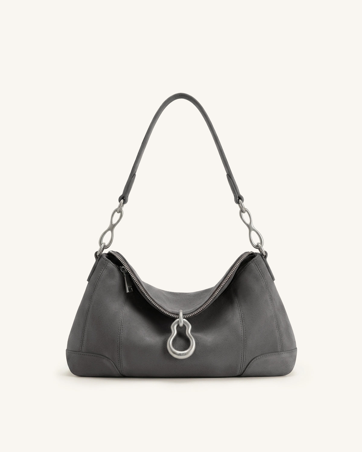 Jayla Faux Suede Metal Pendant Embellished Shoulder Bag - Dark Grey - view 1