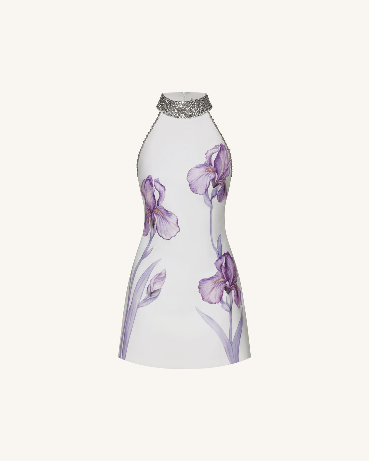 Jeweled Halter Iris Motif Dress - White - view 3