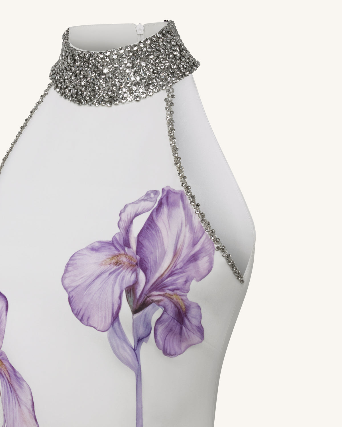 Jeweled Halter Iris Motif Dress - White - view 5