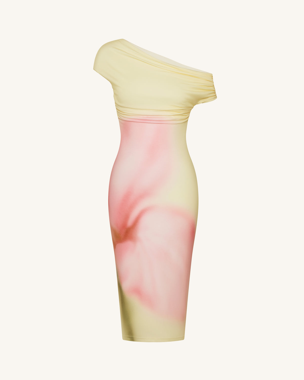 Watercolor Floral Print One-Shoulder Asymmetric Midi Dress - Yellow - view 3