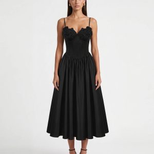 Orchid Embroidered Appliqué Corset Maxi Dress - Black - view 1