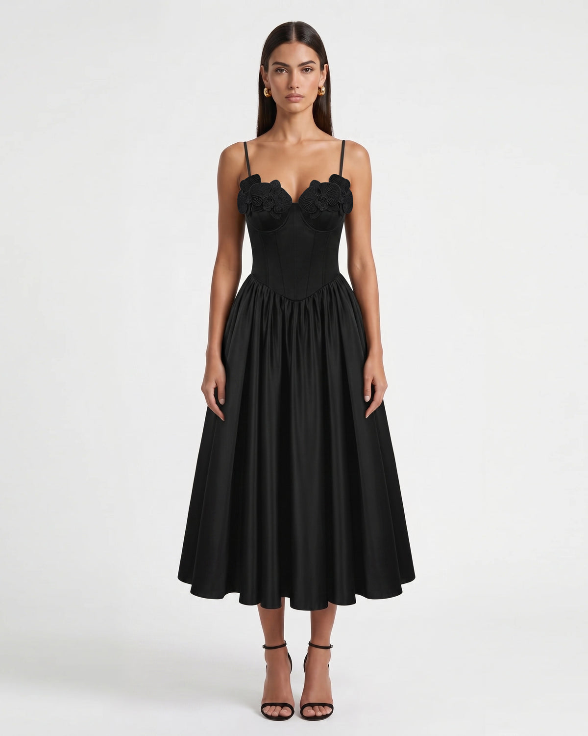Orchid Embroidered Appliqué Corset Maxi Dress - Black - view 1