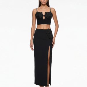 Orchid Embroidered Appliqué Corset Bustier Top - Black - view 1