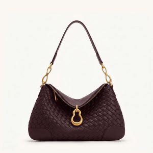 Jayla Metal Pendant Embellished Woven Shoulder Bag - Deep Burgundy - view 1