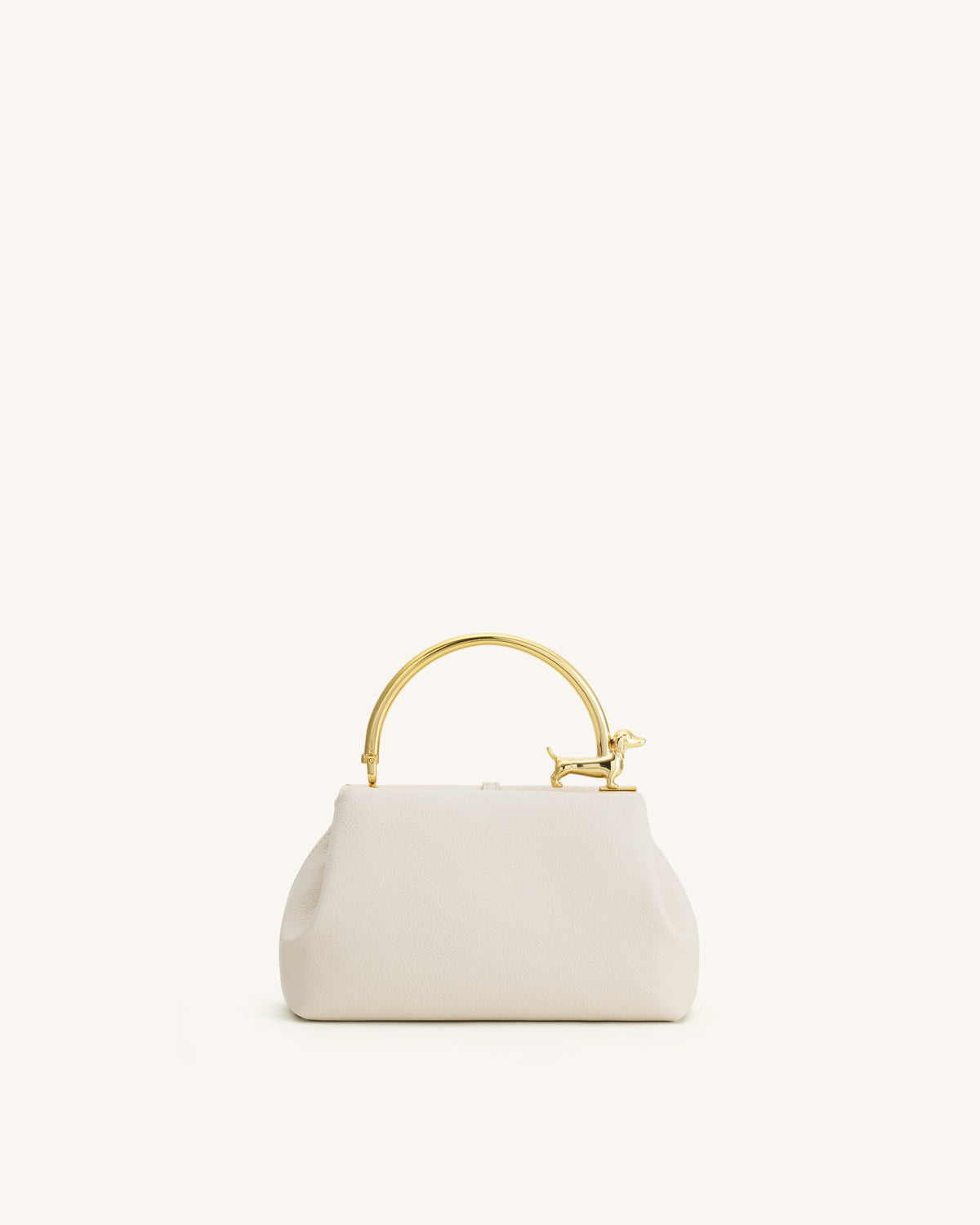 Bruna Dachshund Metal Handle Top Handle Bag - White - view 3